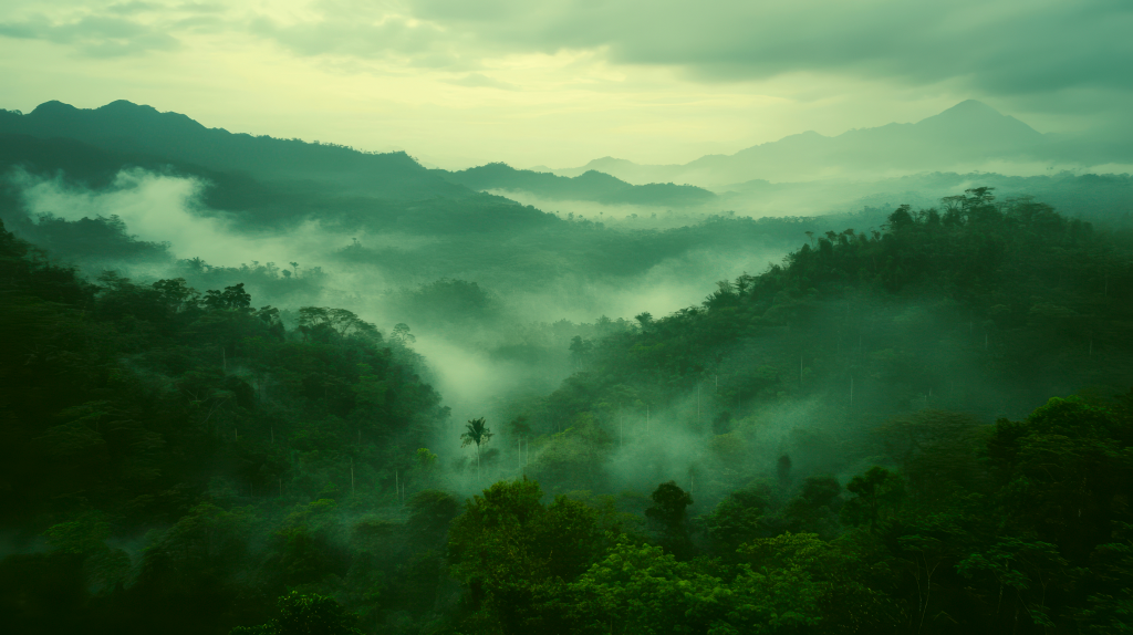 Misty green mountain landscape